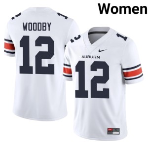 Women White #12 College Football Auburn University Alumni Blake Woodby Jersey 269318-539