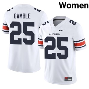 Women's Auburn War Eagles College Football White Cole Gamble #25 Embroidery Jerseys 726270-697
