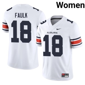 Women's Embroidery #18 White J.J. Faulk College Football Auburn Jersey 759755-905