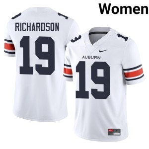 Women College Football Scrap Richardson University White AU #19 Jerseys 572745-258