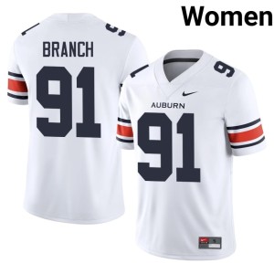 Womens Auburn University White College Football #91 Limited Tavian Branch Jerseys 152112-687