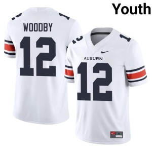 Youth Blake Woodby Stitched #12 College Football White Auburn University Jersey 595709-428