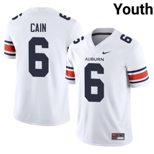 Youth College Football White Replica AU Tigers #6 Bryce Cain Jerseys 600508-376