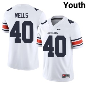 Youth Auburn University #40 Chris Wells White College Football Embroidery Jerseys 841630-374