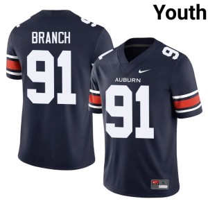 Youth Tavian Branch Tigers Game College Football Navy #91 Jerseys 768524-952